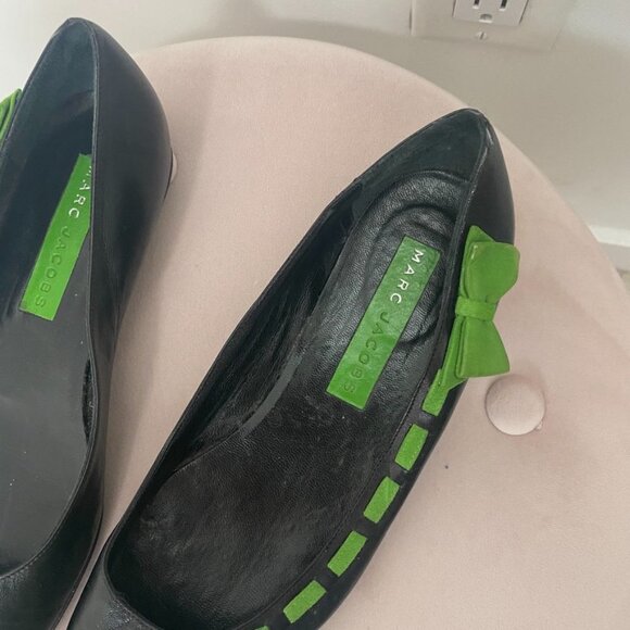 Marc Jacobs Black & Green Tie Ballet Flats Size 8 - Picture 2 of 5